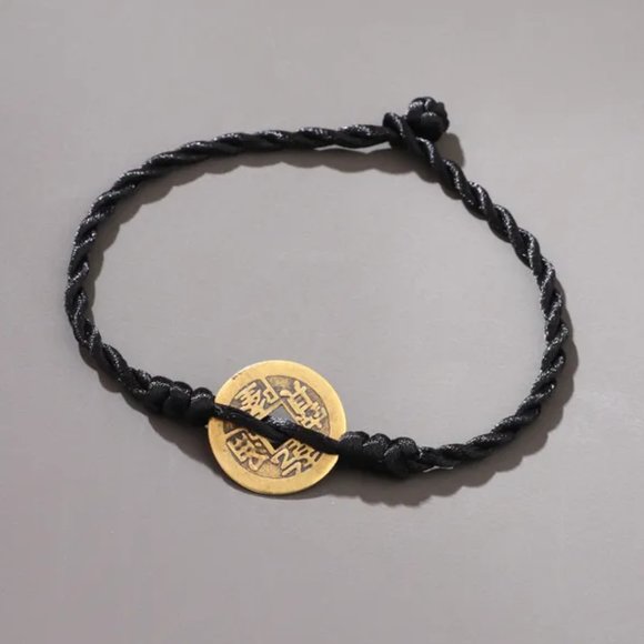 Men's Lucky Good Fortune Ancient Copper Chinese Coin Braided Bracelet NEW - Picture 2 of 4